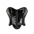 Fashion Black Glossy PVC Irregular Hem Plastic Boned Underbust Corset Zipper Waist Cincher N23327