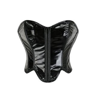 Fashion Black Glossy PVC Irregular Hem Plastic Boned Underbust Corset Zipper Waist Cincher N23327