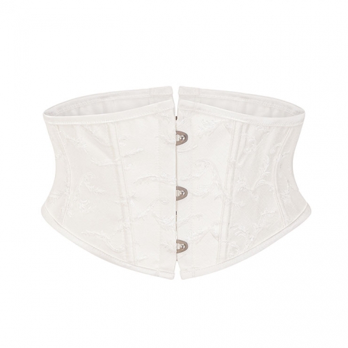 Sexy White 14 Plastic Boned Jacquard Steel Busk Closure Waist Cincher Underbust Corset N23322
