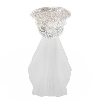 Gothic White Pearl Sequins Cosplay Halloween Bride Costume Top Hat and Veil J23321