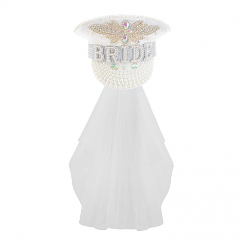 Fashion White Pearl Sequins Cosplay Halloween Bride Costume Top Hat and Veil J23319
