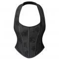 Retro Sexy Black Printed Hanging Neck 13 Plastic Boned Lace-up Underbust Corset N23310