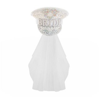 Fashion White Sequins Cosplay Halloween Bride Costume Top Hat and Veil J23308