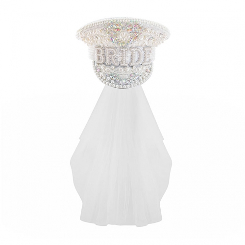 Fashion White Sequins Cosplay Halloween Bride Costume Top Hat and Veil J23308