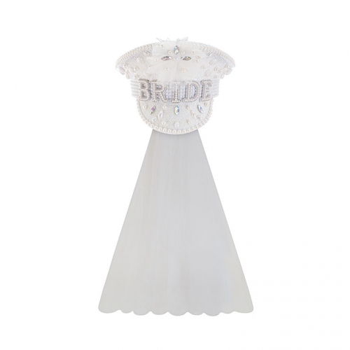 Fashion White Sequins Cosplay Halloween Bride Costume Top Hat and Veil J23306