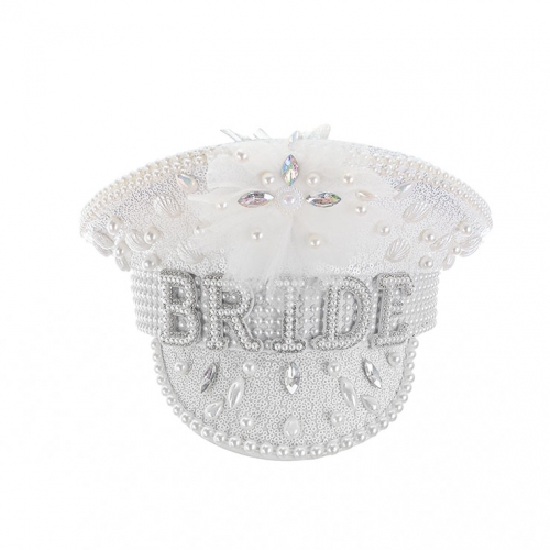 Fashion White Sequins Nightclub Masquerade Cosplay Halloween Bride Costume Top Hat J23305