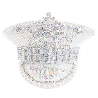 Fashion White Sequins Nightclub Masquerade Cosplay Halloween Bride Costume Top Hat J23302