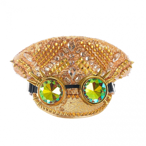 Fashion Golden Rivets and Sequins Nightclub Masquerade Cosplay Halloween Costume Top Hat J23296