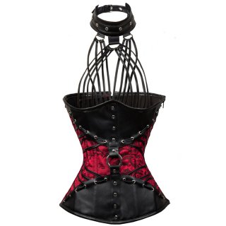 Steampunk Goth Halterneck Brocade Faux Leather Steel Boned Underbust Corset N12583