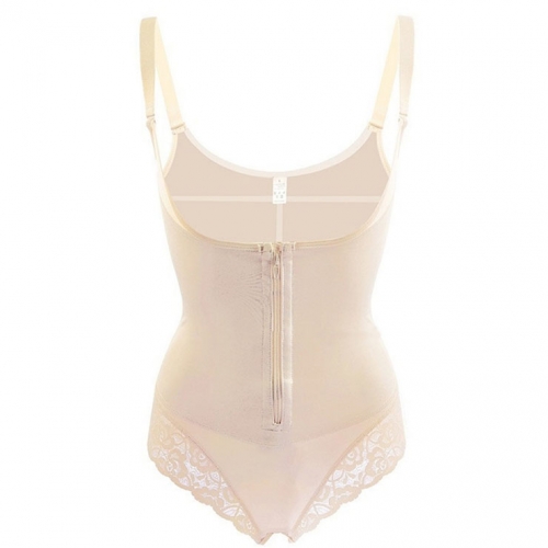 Women's Complexion Spaghetti Straps Front Zipper Butt Lifter Shapewear Thigh Slimmer PT23262