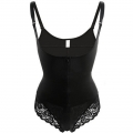 Women's Black Spaghetti Straps Front Zipper Butt Lifter Shapewear Thigh Slimmer PT23261