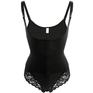 Women's Black Spaghetti Straps Front Zipper Butt Lifter Shapewear Thigh Slimmer PT23261