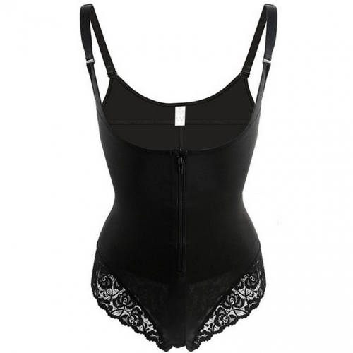 Women's Black Spaghetti Straps Front Zipper Butt Lifter Shapewear Thigh Slimmer PT23261