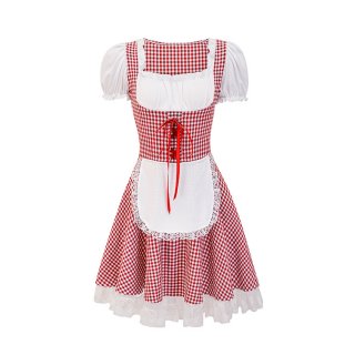 Women's Red Adult Short Sleeve Maid Mini Dress Cosplay Halloween Costume N23246