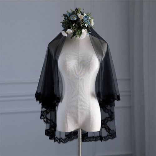 Gothic Black Ghost Bride See-through Tulle Veil Halloween Cosplay Accessory N23245