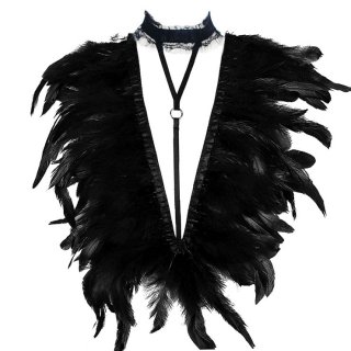 Victorian Gothic Black Feather Adjustable Spaghetti Straps Shawl Accessories N23236