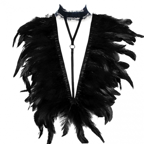 Victorian Gothic Black Feather Adjustable Spaghetti Straps Shawl Accessories N23236