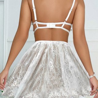 Sexy White Lace See-through Backless Babydoll Sleepwear Lingerie N23228