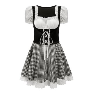 Women's Black Adult Short Sleeve Maid Dress Cosplay Halloween Costume N23195