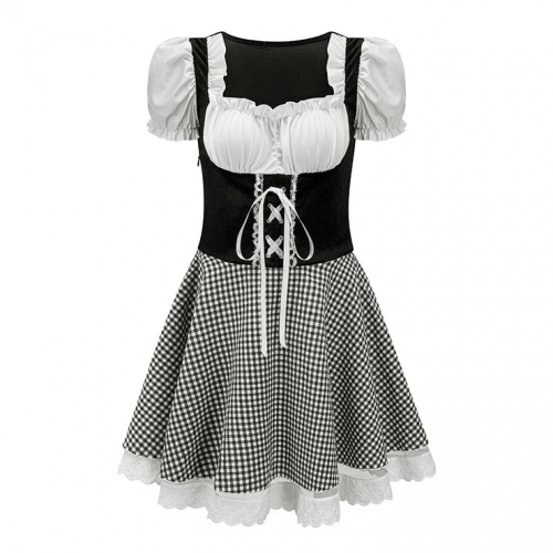 Women's Black Adult Short Sleeve Maid Dress Cosplay Halloween Costume N23195