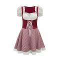 Women's Wine-red Adult Short Sleeve Maid Dress Cosplay Halloween Costume N23194