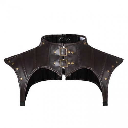 Steampunk Brown High Neck Cap Sleeve Rivet Corset Shrug with Buckles N23166