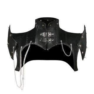 Steampunk Black High Neck Cap Sleeve Rivet Corset Shrug with Buckles N23165