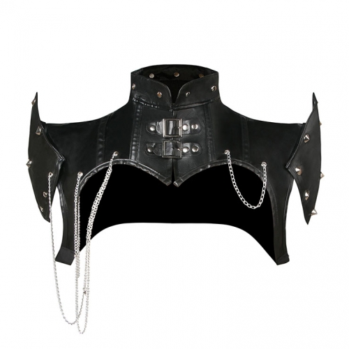 Steampunk Black High Neck Cap Sleeve Rivet Corset Shrug with Buckles N23165