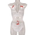 Sexy White Spaghetti Straps See-through Backless Lace Bra and Thong Lingerie Set N23160