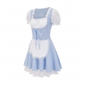 Women's Blue Adult Short Sleeve Maid Mini Dress Cosplay Halloween Costume N23091