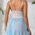 Sexy Blue Lace Low Bra Backless Spaghetti Straps Babydoll Sleepwear Lingerie N23050