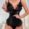 Sexy Black Backless Spaghetti Straps V Neck Bodysuit Teddies Lingerie N23043