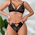 Sexy Black See-through Backless Lace Sliver Chain Bra and Thong Lingerie Set N22967
