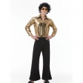 Golden Men's 70s Disco Dancing King Shiny Shirt Bell-bottoms Outfit Masquerade Costume N22916