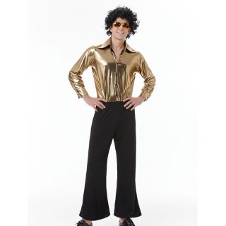 Golden Men's 70s Disco Dancing King Shiny Shirt Bell-bottoms Outfit Masquerade Costume N22916