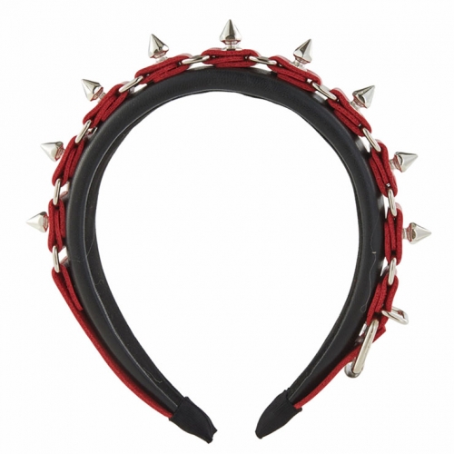 Steampunk Lolita Black Rivet Metal Spike Leather Buckle Halloween Hair Accessory J22907