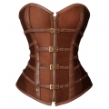 Sexy Brown Leather and Satin Buckle-up Zipper Corset N22904
