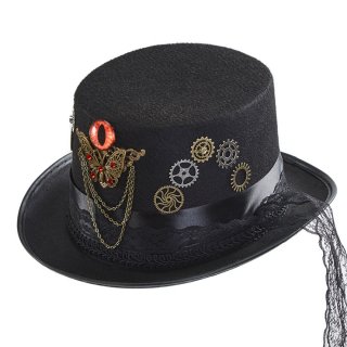Black Steampunk Devil's Eyeball and Gear Butterfly Halloween Costume Top Hat J22862