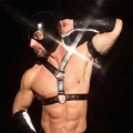 Men's Sexy Glossy PVC Leather Harness BDSM Clothing Bandage Stretchy Clubwear N22844
