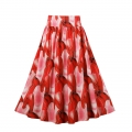 Retro Multi Red High Waisted A-line Ruffle Hem Skirt N22840