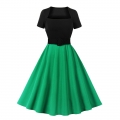 Fashion Short Sleeve High Waist Ruffle Hem Daily Swing Zipper Dress N22835