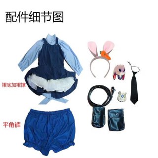 Lovely Long Sleeve Turndown Collar Dress Judy Hopps Police Cosplay Children Costume N22830