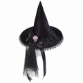 Black Steampunk Skull Head Rose Ribbon Wizard Cosplay Halloween Costume Hat J22802
