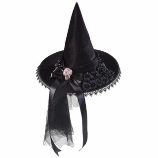 Black Steampunk Skull Head Rose Ribbon Wizard Cosplay Halloween Costume Hat J22802
