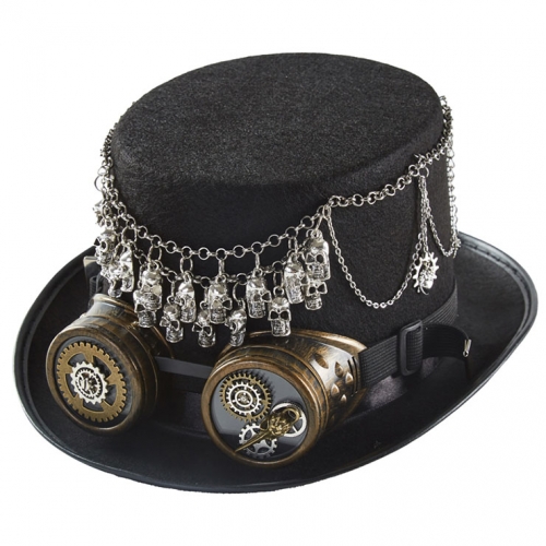 Steampunk Skull Head and Gear Goggles Masquerade Halloween Costume Top Hat J22794