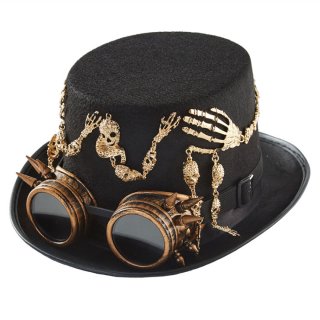 Steampunk Skull Head Skull Hand and Goggles Masquerade Halloween Costume Top Hat J22793