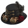 Steampunk Red Rose and Gear Goggles Masquerade Halloween Costume Top Hat J22786