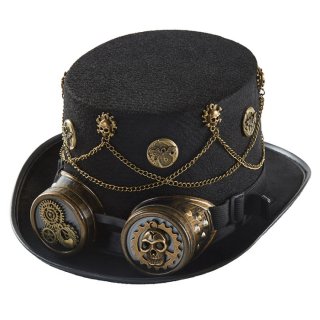 Steampunk Skull Head and Gear Goggles Masquerade Halloween Costume Top Hat J22784