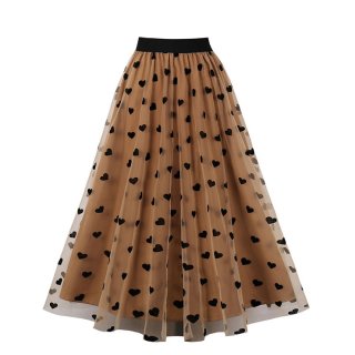 Fashion Khaki Victorian Gothic Double Layered Elastic Band High Waist Skirt N22739