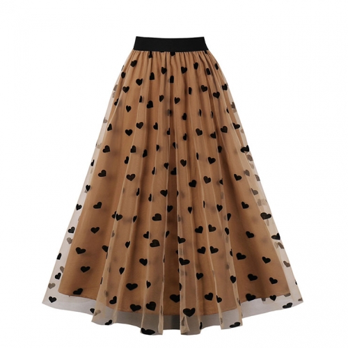 Fashion Khaki Victorian Gothic Double Layered Elastic Band High Waist Skirt N22739